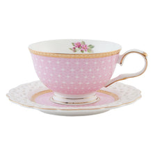Load image into Gallery viewer, Pink &amp; Gold Trim Tea Cup with Saucer

