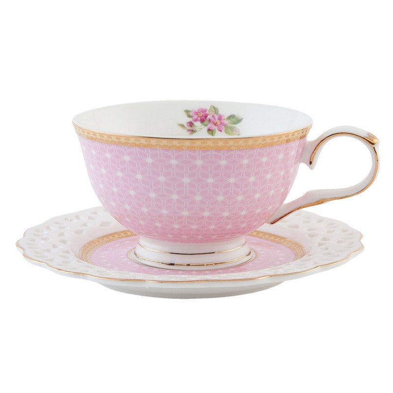 Pink & Gold Trim Tea Cup with Saucer