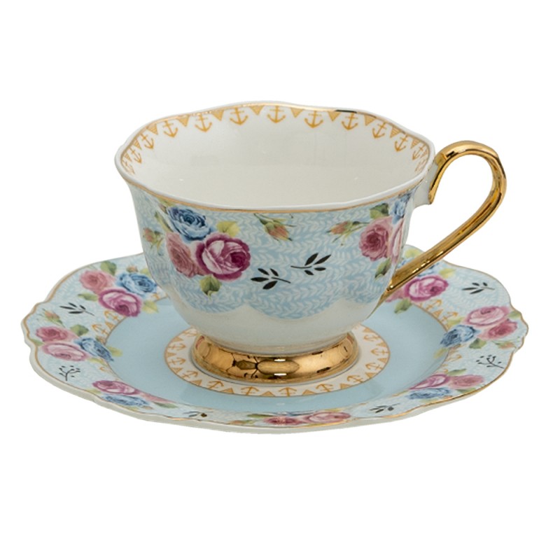 Blue Floral Tea Cup with Saucer