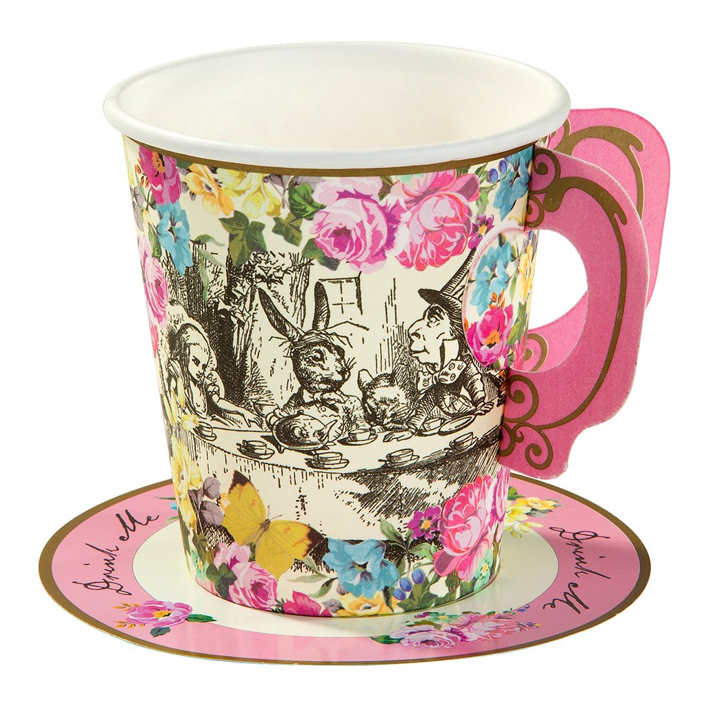 Alice in Wonderland Paper Cups & Saucers