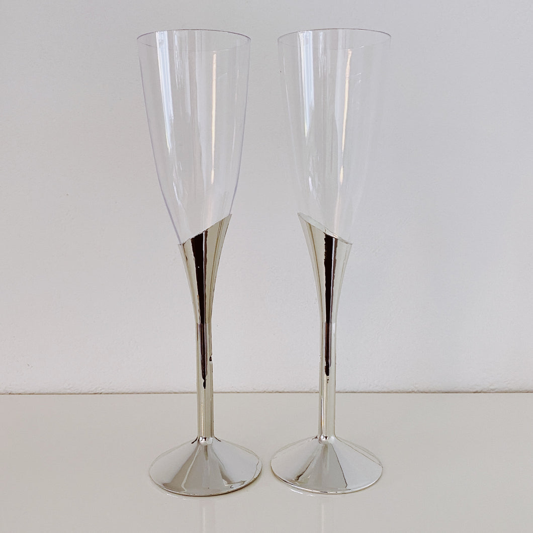 Silver Accent Plastic Champagne Flutes